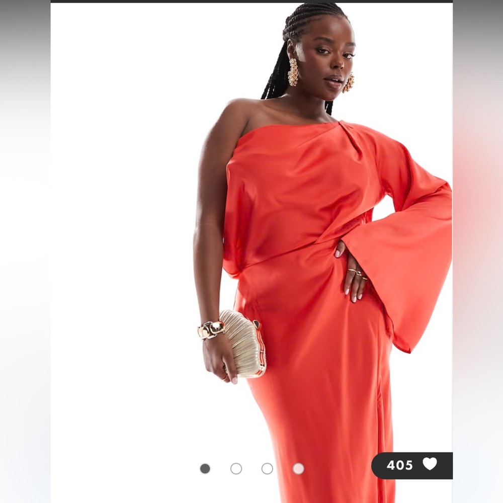 Red satin ASOS off shoulder maxi dress